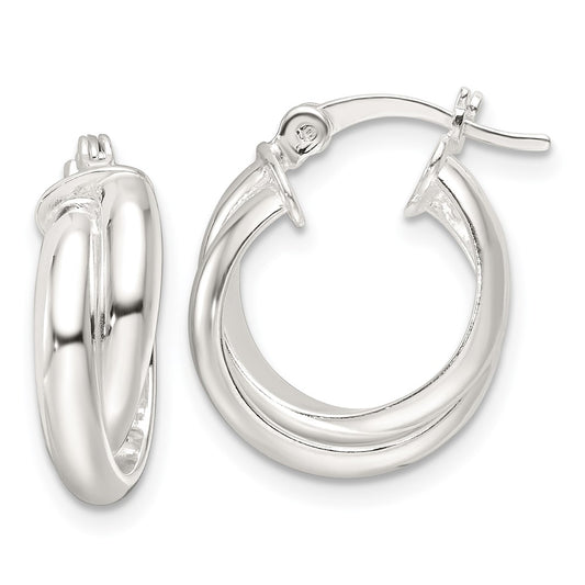 Sterling Silver Polished Twisted Double Hoop Earrings