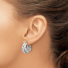 Rhodium-plated Sterling Silver Polished Triple Hoop Earrings