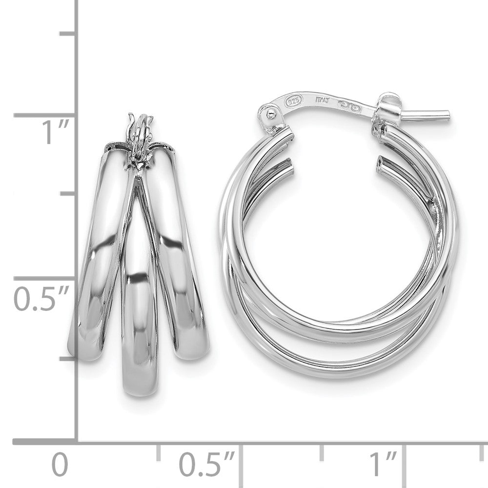 Rhodium-plated Sterling Silver Polished Triple Hoop Earrings