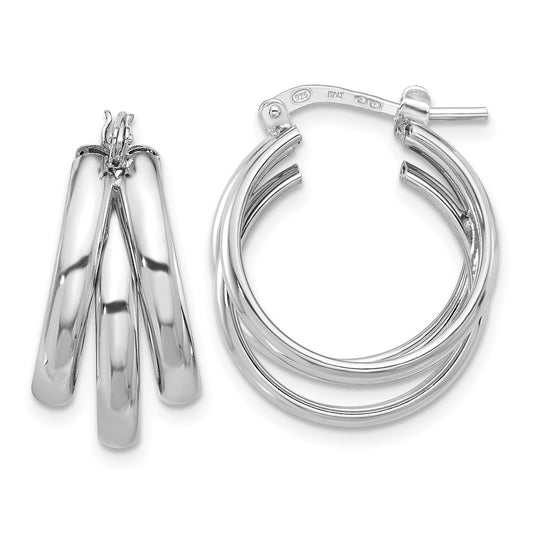 Rhodium-plated Sterling Silver Polished Triple Hoop Earrings