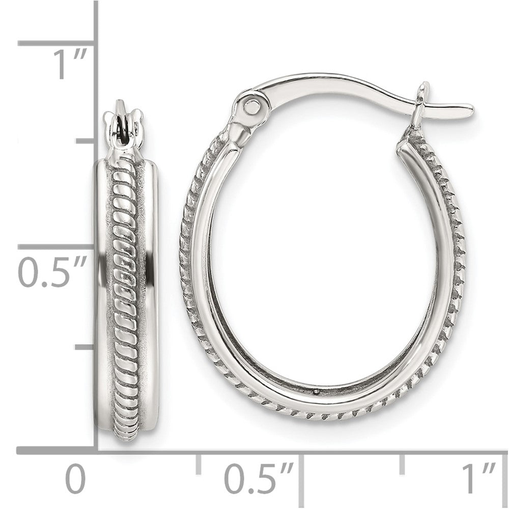 Sterling Silver Polished and Antiqued Oval Hoop Earrings