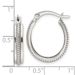 Sterling Silver Polished and Antiqued Oval Hoop Earrings