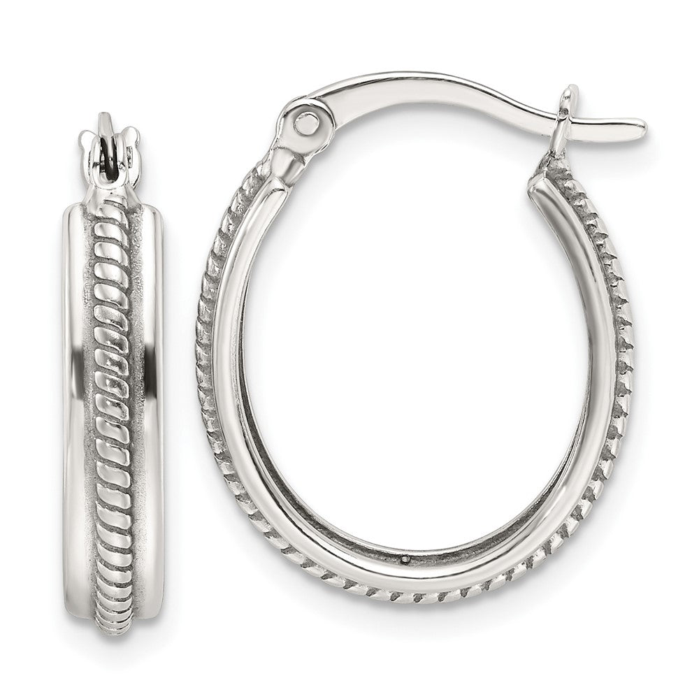 Sterling Silver Polished and Antiqued Oval Hoop Earrings
