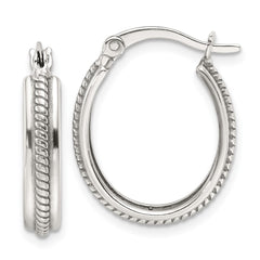 Sterling Silver Polished and Antiqued Oval Hoop Earrings