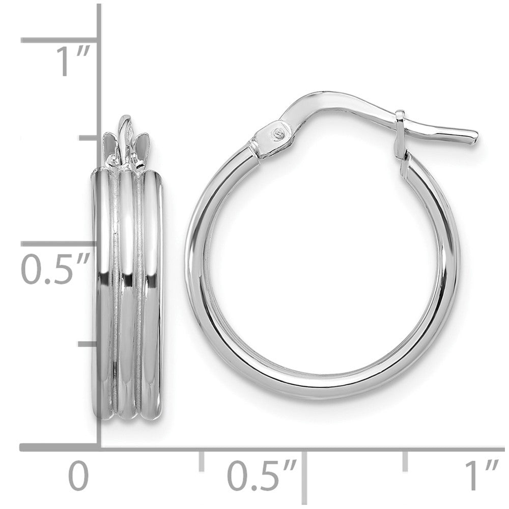 Rhodium-plated Sterling Silver Polished Grooved Round Hoop Earrings