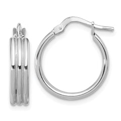 Rhodium-plated Sterling Silver Polished Grooved Round Hoop Earrings
