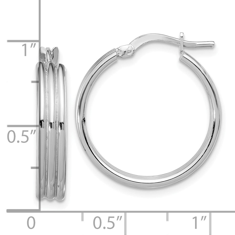 Rhodium-plated Sterling Silver Polished Grooved Lg Round Hoop Earrings