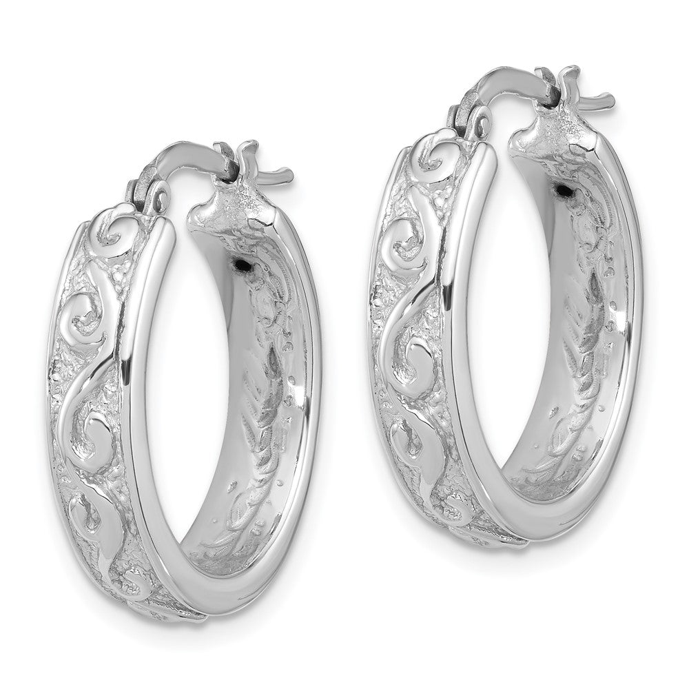 Rhodium-plated Sterling Silver Polished and Textured Hoop Earrings