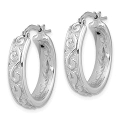 Rhodium-plated Sterling Silver Polished and Textured Hoop Earrings
