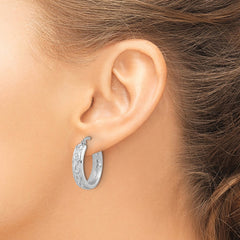 Rhodium-plated Sterling Silver Polished and Textured Hoop Earrings