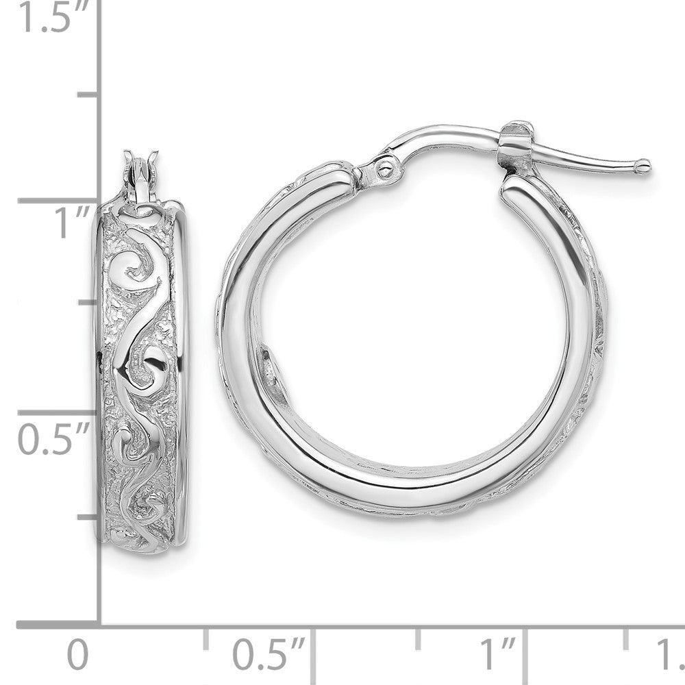 Rhodium-plated Sterling Silver Polished and Textured Hoop Earrings
