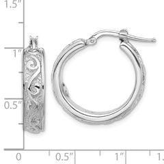 Rhodium-plated Sterling Silver Polished and Textured Hoop Earrings