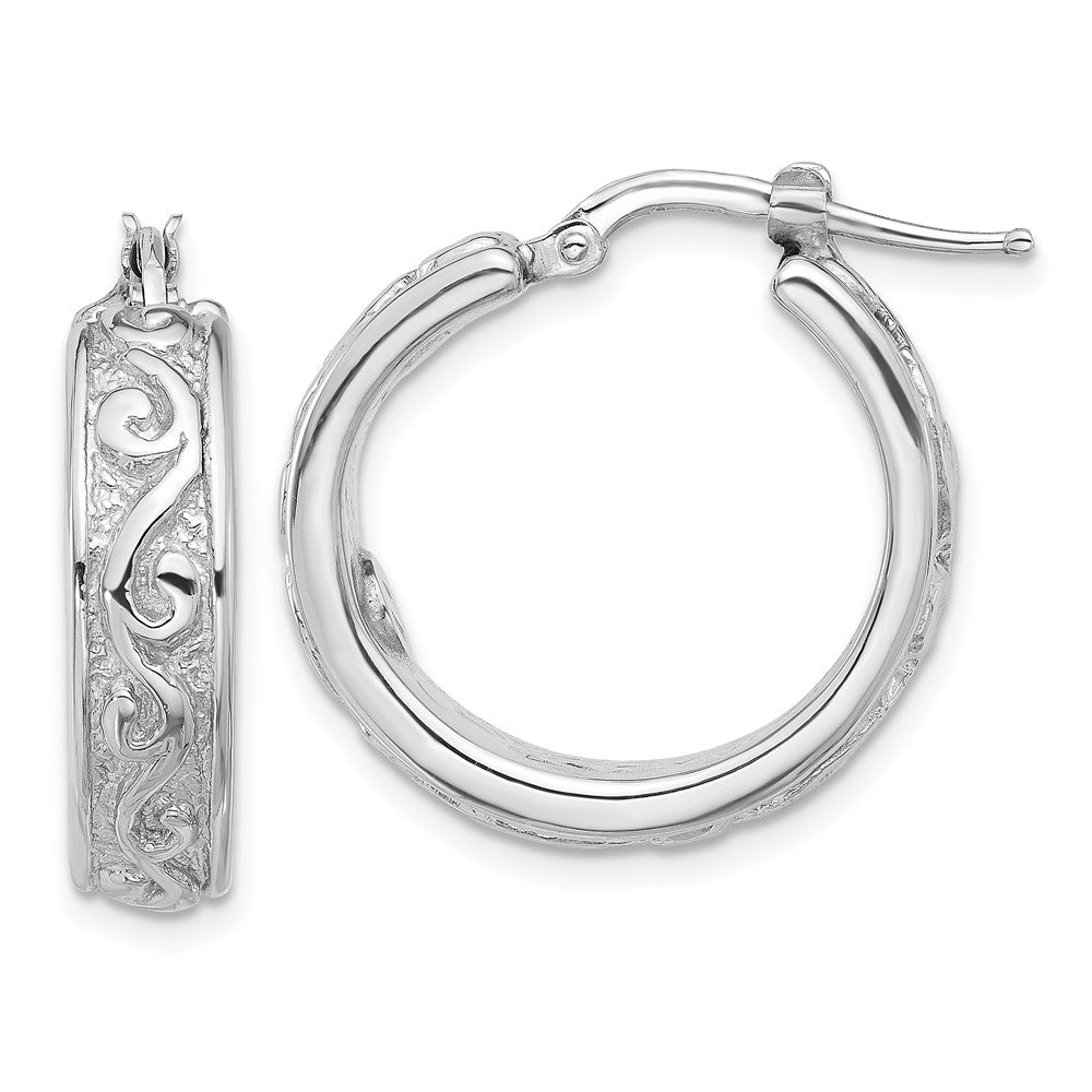 Rhodium-plated Sterling Silver Polished and Textured Hoop Earrings