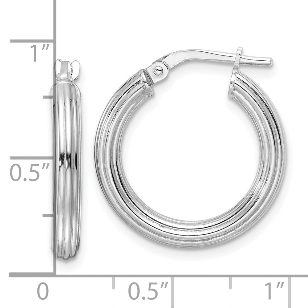 Rhodium-plated Sterling Silver Polished Ridged 3mm Round Hoop Earrings