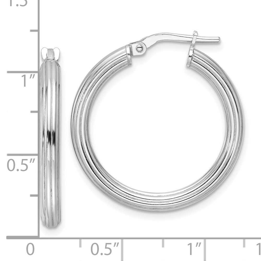 Rhodium-plated Sterling Silver Polished Ridged 3mm Round Hoop Earrings