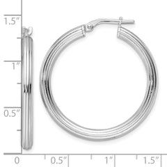 Rhodium-plated Sterling Silver Polished Ridged 3mm Round Hoop Earrings