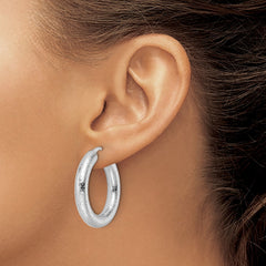 Rhodium-plated Sterling Silver Laser Cut 5mm Round Hoop Earrings