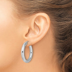 Rhodium-plated Sterling Silver Laser Cut 5mm Round Hoop Earrings
