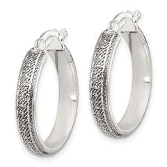Sterling Silver Antiqued Textured Greek Key Hoop Earrings