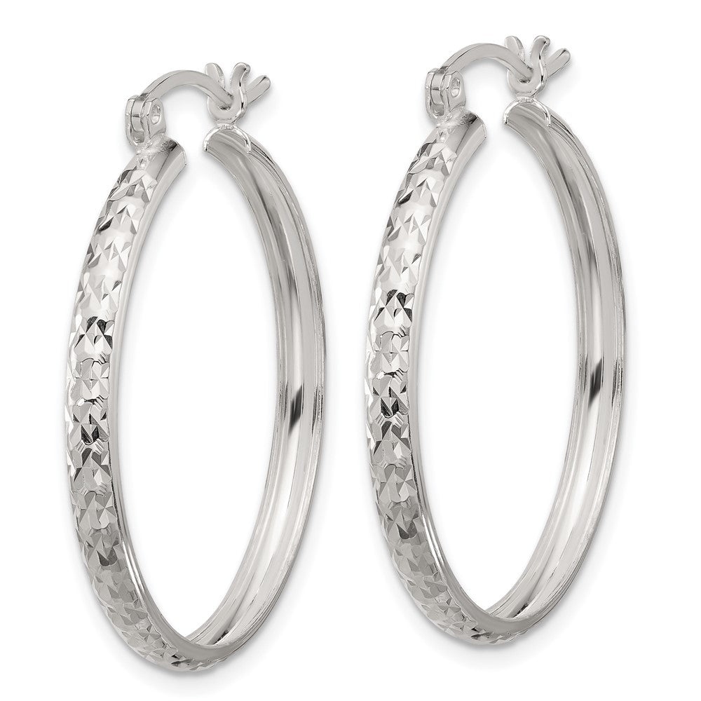 Sterling Silver Polished Diamond-cut Hoop Earrings