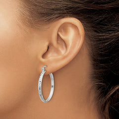 Sterling Silver Polished Diamond-cut Hoop Earrings