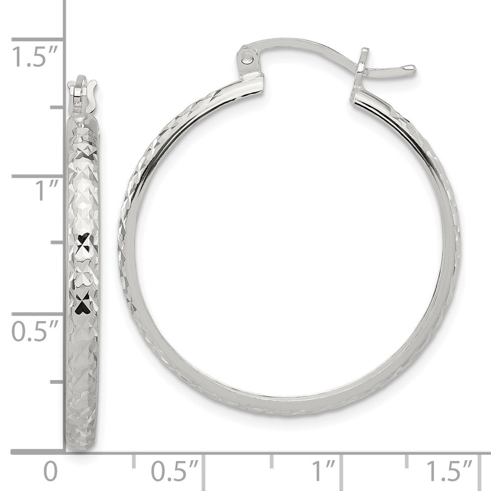 Sterling Silver Polished Diamond-cut Hoop Earrings