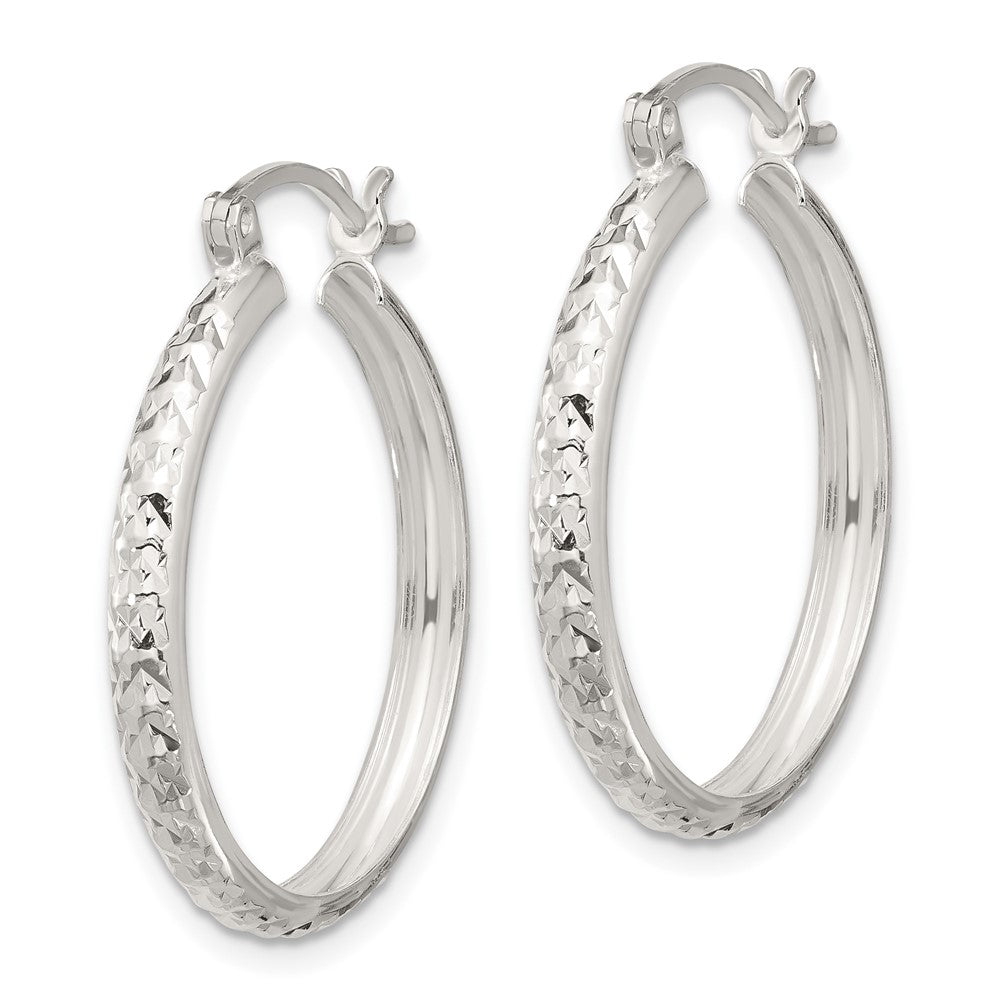 Sterling Silver Polished Diamond-cut Hoop Earrings