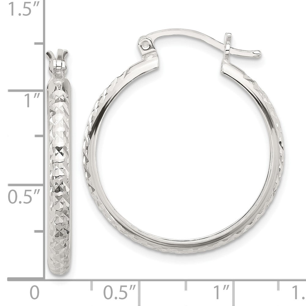 Sterling Silver Polished Diamond-cut Hoop Earrings