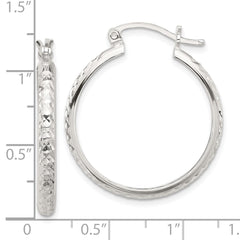 Sterling Silver Polished Diamond-cut Hoop Earrings