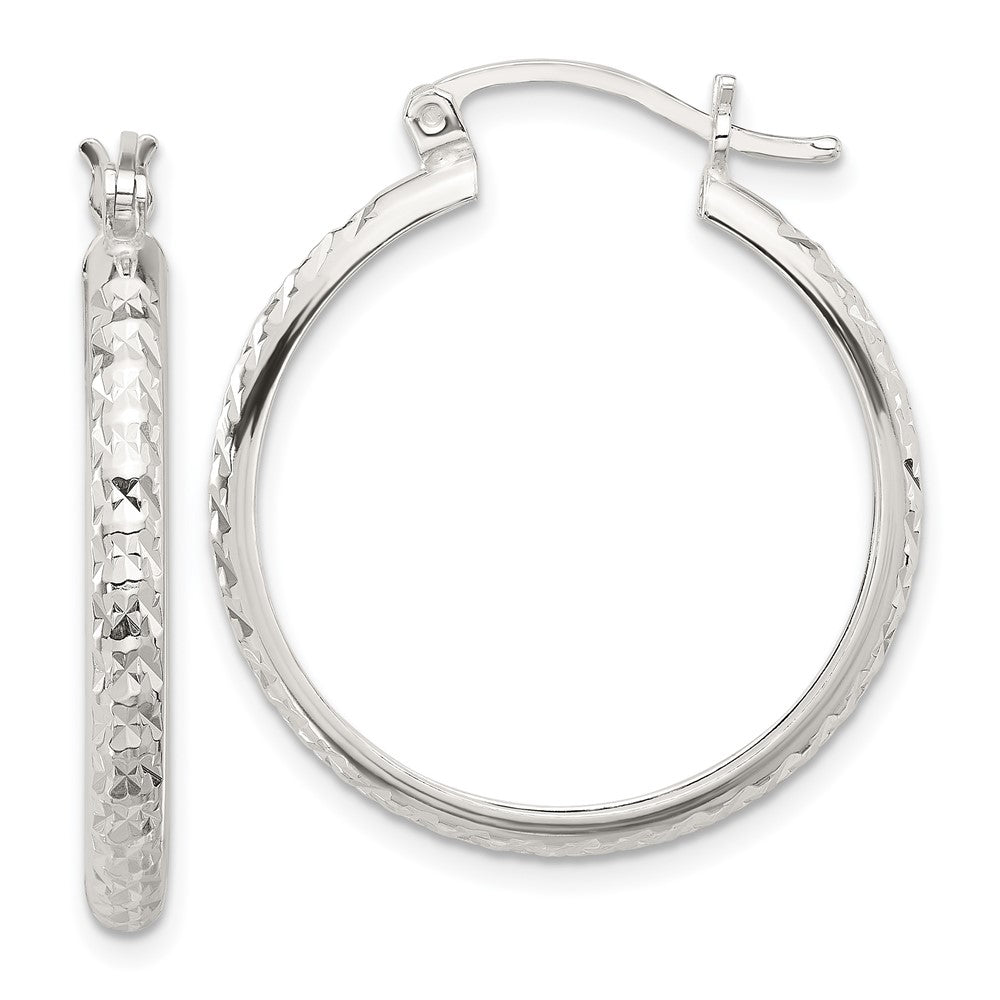 Sterling Silver Polished Diamond-cut Hoop Earrings