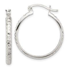 Sterling Silver Polished Diamond-cut Hoop Earrings