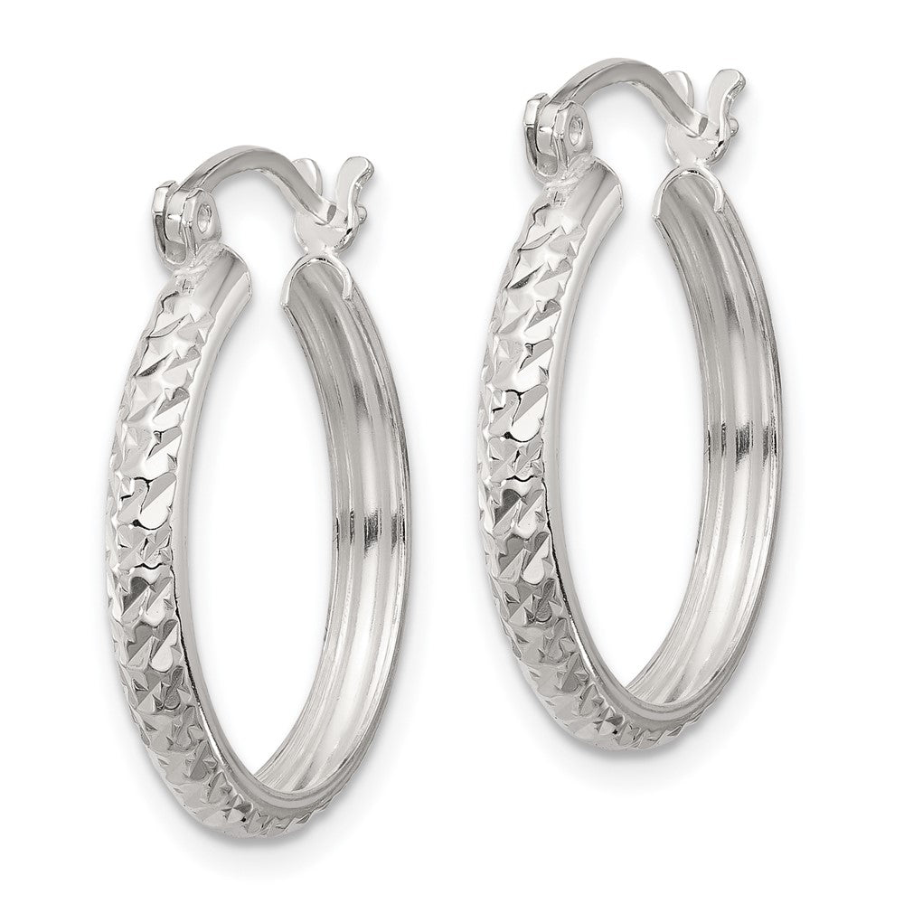 Sterling Silver Polished Diamond-cut Hoop Earrings