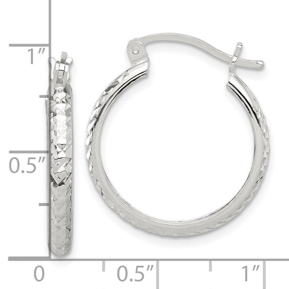 Sterling Silver Polished Diamond-cut Hoop Earrings
