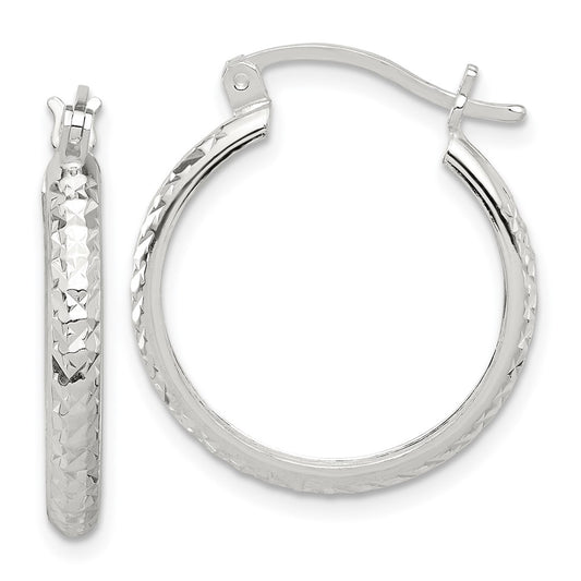 Sterling Silver Polished Diamond-cut Hoop Earrings