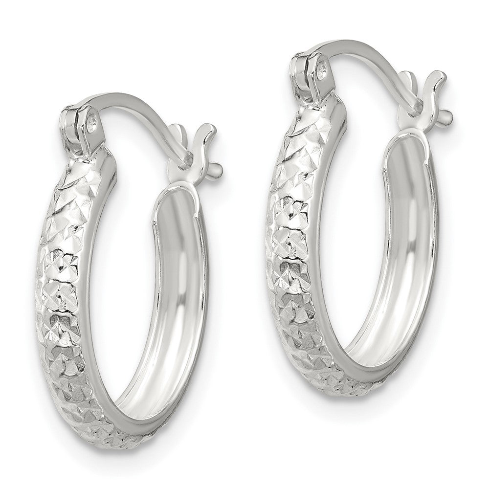 Sterling Silver Polished Diamond-cut Hoop Earrings