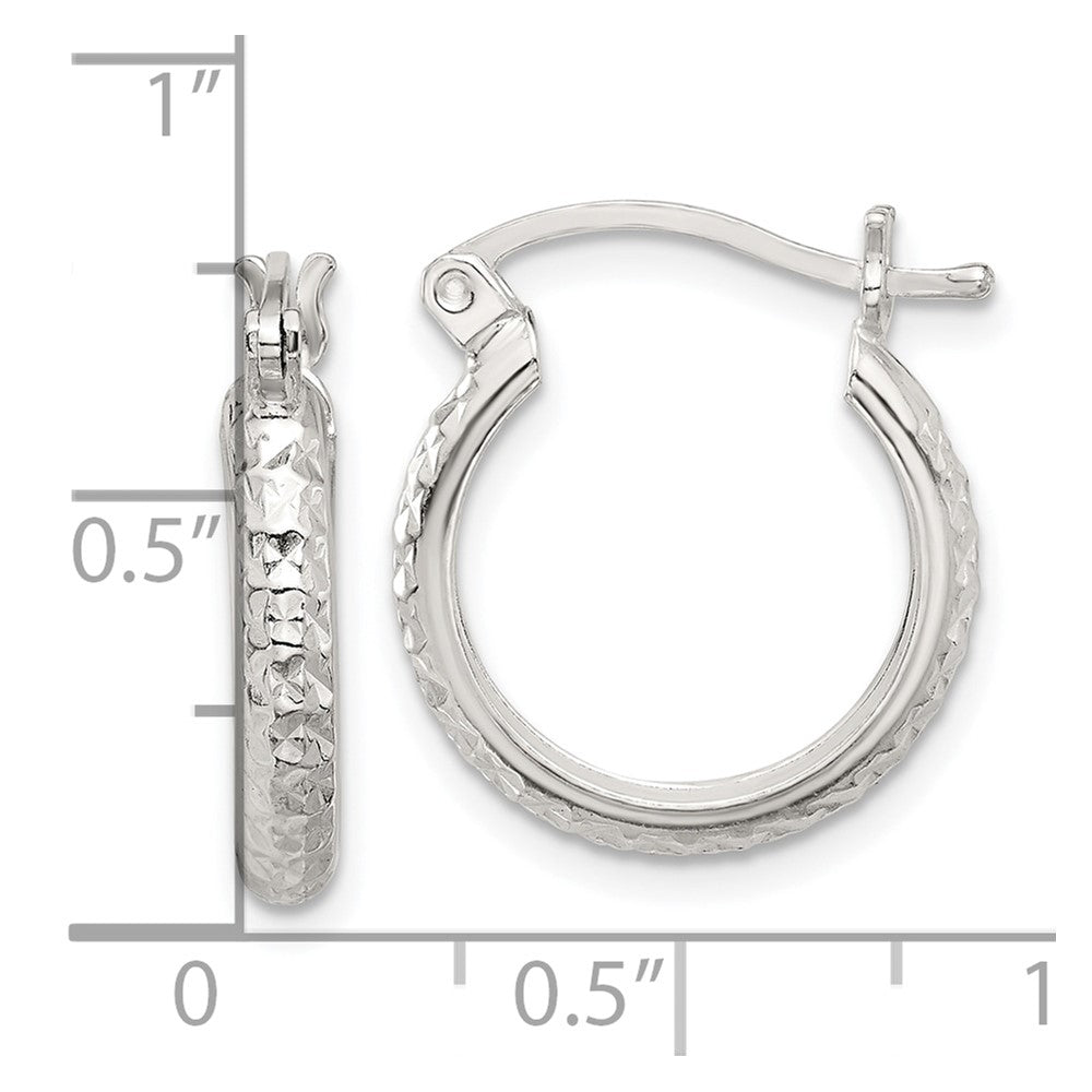Sterling Silver Polished Diamond-cut Hoop Earrings