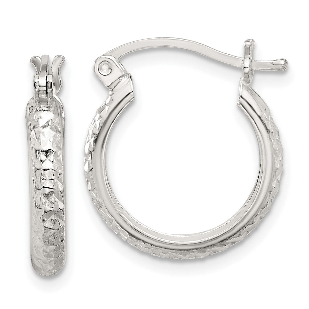 Sterling Silver Polished Diamond-cut Hoop Earrings