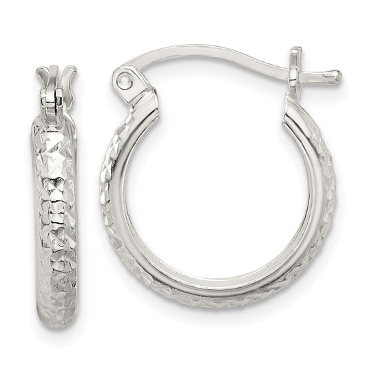 Sterling Silver Polished Diamond-cut Hoop Earrings