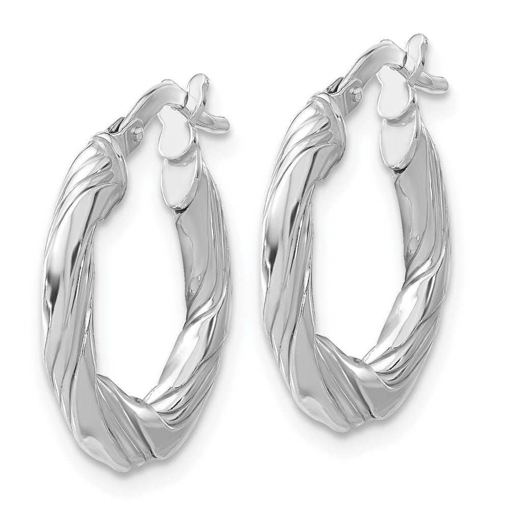 Rhodium-plated Sterling Silver Polished & Textured Twisted Hoop Earrings
