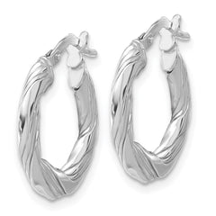 Rhodium-plated Sterling Silver Polished & Textured Twisted Hoop Earrings