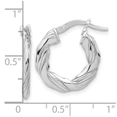 Rhodium-plated Sterling Silver Polished & Textured Twisted Hoop Earrings