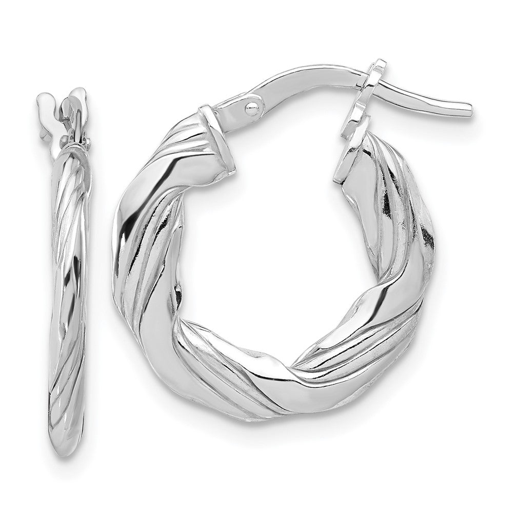 Rhodium-plated Sterling Silver Polished & Textured Twisted Hoop Earrings