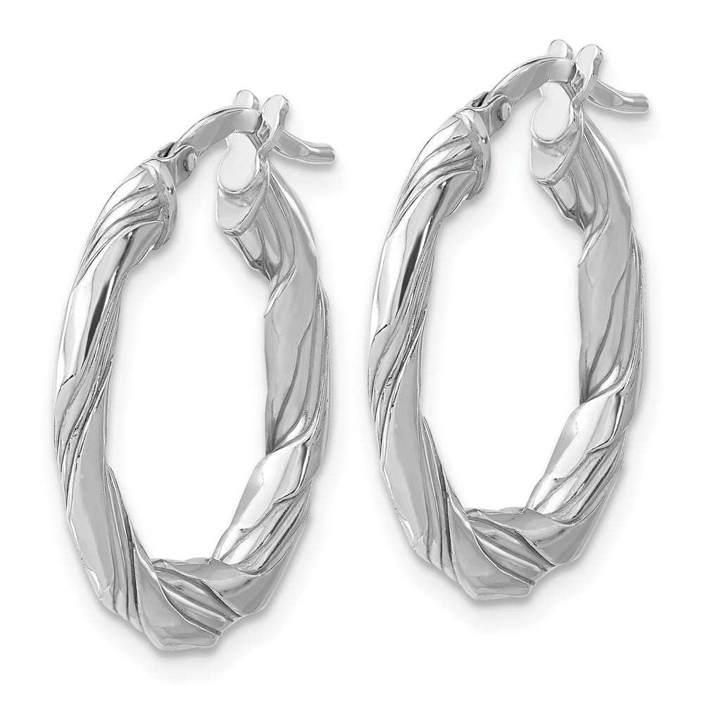 Rhodium-plated Sterling Silver Polished & Textured Twisted Hoop Earrings