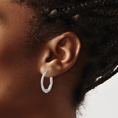 Rhodium-plated Sterling Silver Polished & Textured Twisted Hoop Earrings