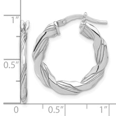 Rhodium-plated Sterling Silver Polished & Textured Twisted Hoop Earrings