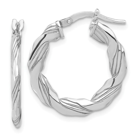 Rhodium-plated Sterling Silver Polished & Textured Twisted Hoop Earrings