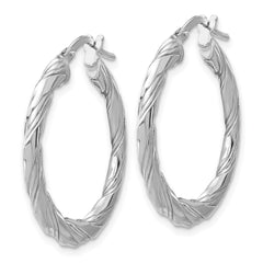 Rhodium-plated Sterling Silver Polished & Textured Twisted Hoop Earrings