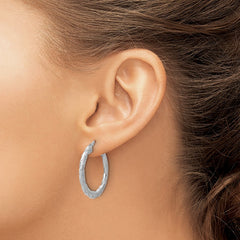 Rhodium-plated Sterling Silver Polished & Textured Twisted Hoop Earrings