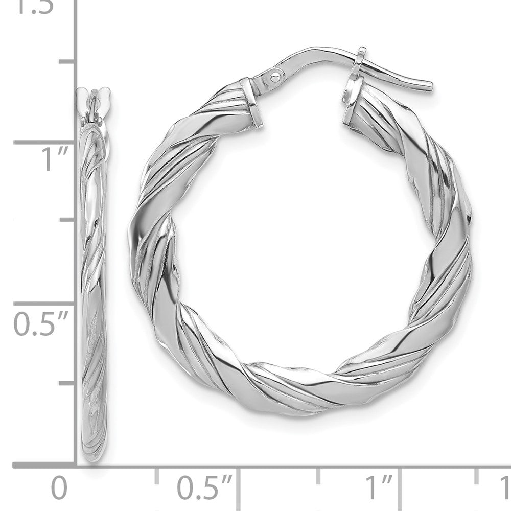 Rhodium-plated Sterling Silver Polished & Textured Twisted Hoop Earrings