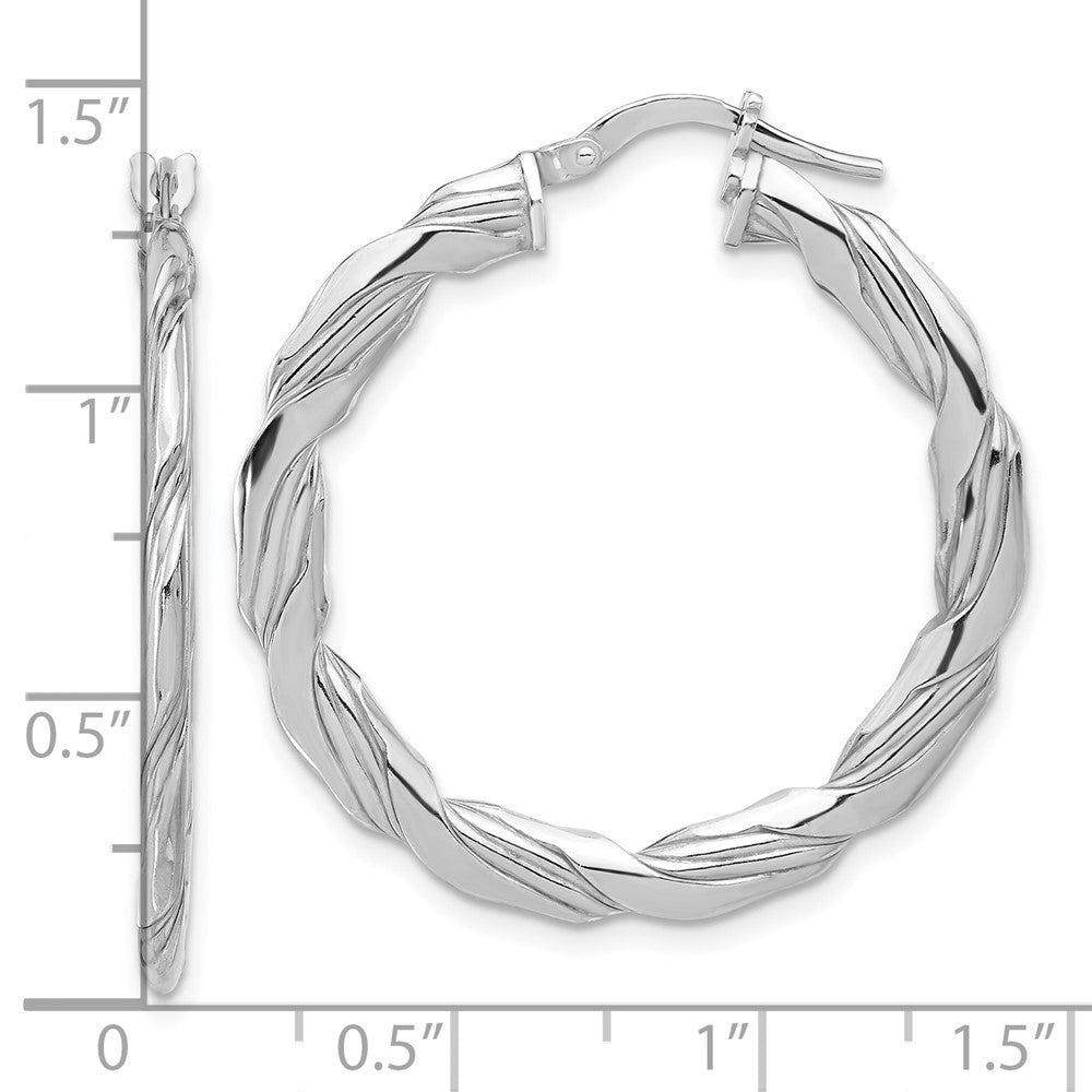 Rhodium-plated Sterling Silver Polished & Textured Twisted Hoop Earrings